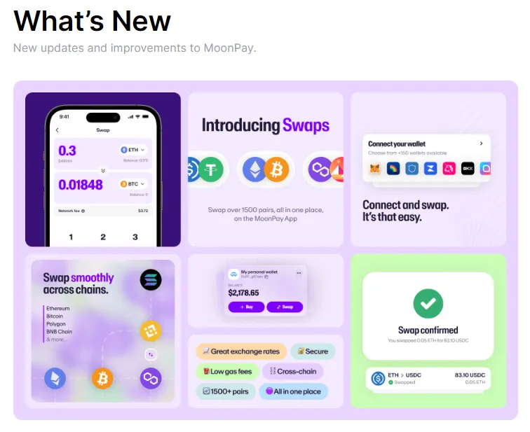moonpay updates swaps what's new