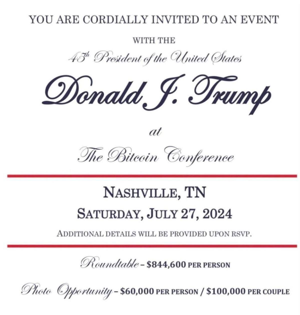 Invito alla raccolta fondi di Trump.