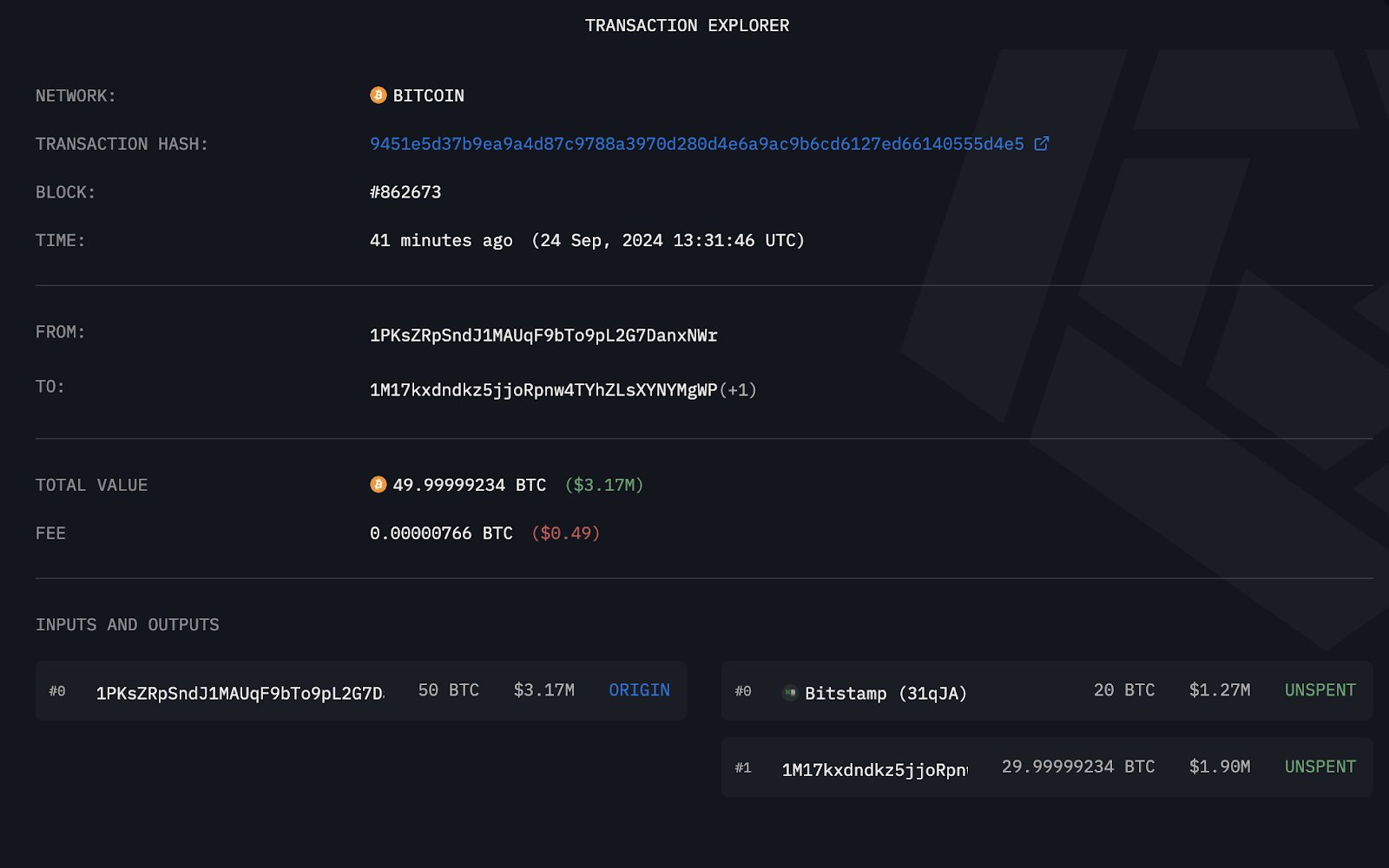 Movimento di una whale di Bitcoin inattiva