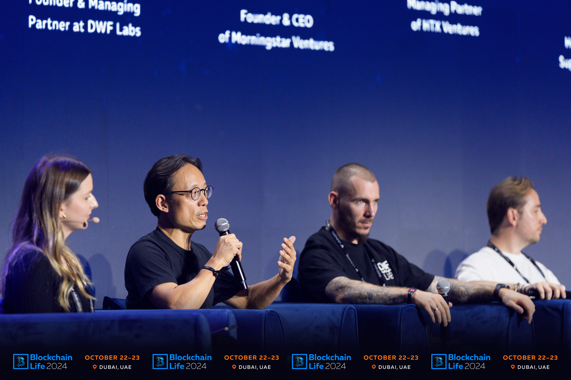Charis Campbell, Yat Siu, Andrei Grachev, Edward Chen e Danilo Carlucci a Blockchain Life
