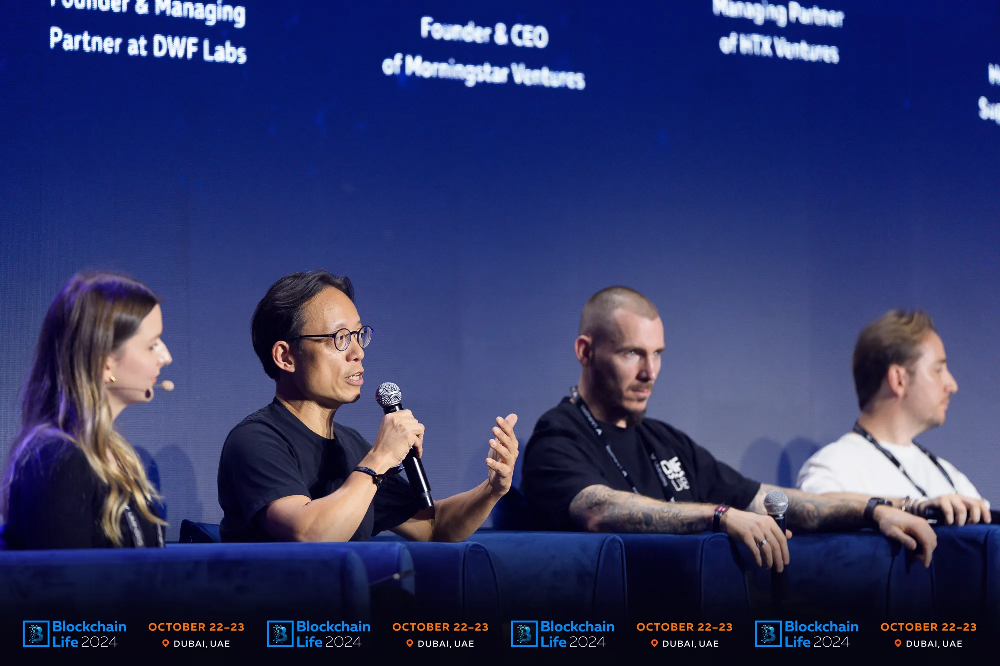 Charis Campbell, Yat Siu, Andrei Grachev, Edward Chen e Danilo Carlucci a Blockchain Life