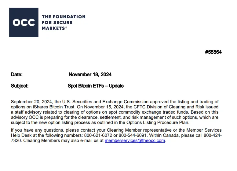 Approvazione delle opzioni ETF Bitcoin dell'OCC