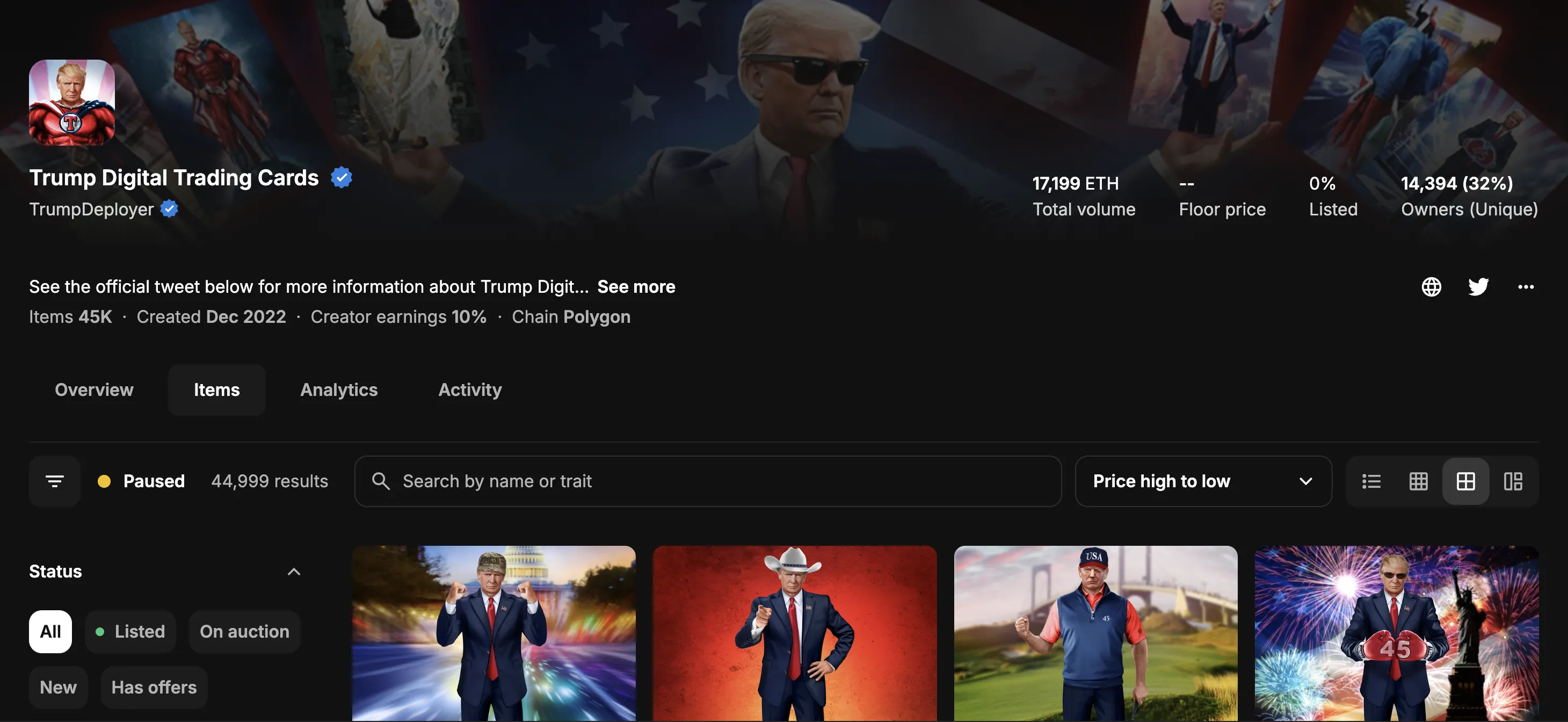 Trump Digital Trading Cards collection. Source. OpenSea