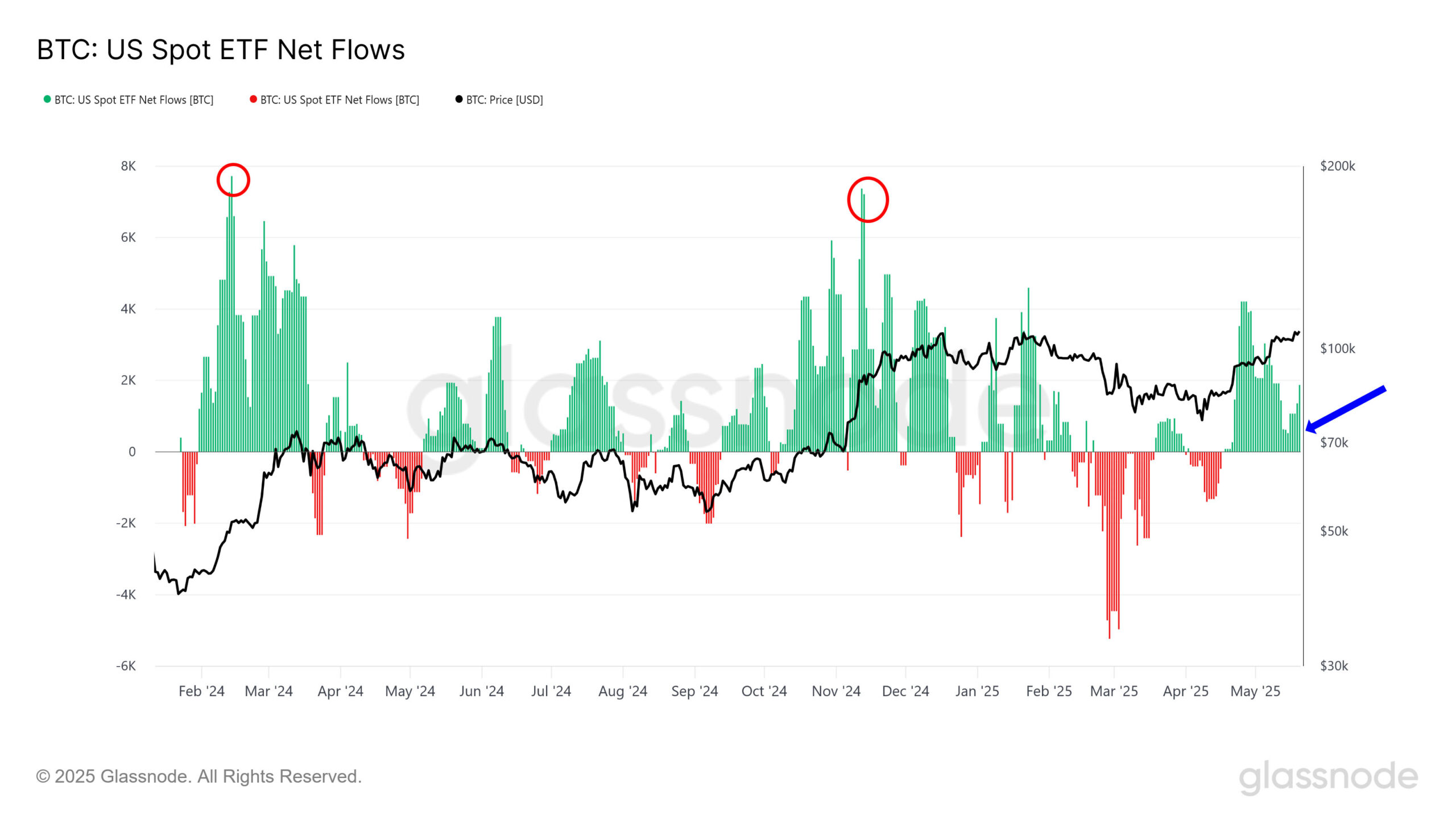 Flussi netti degli ETF Bitcoin spot USA