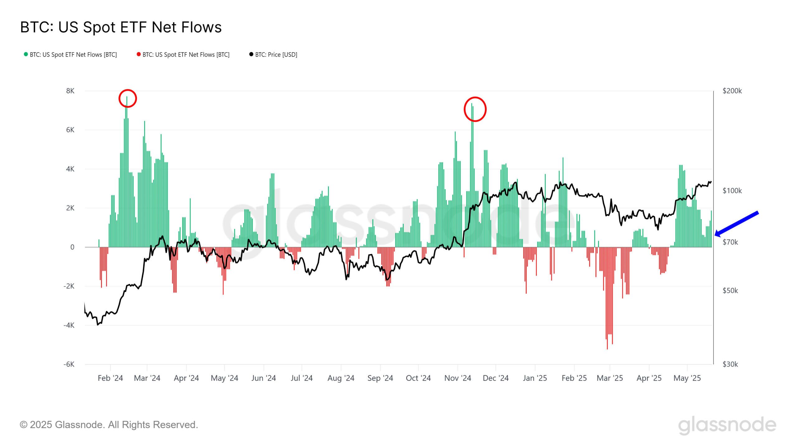 Flussi netti degli ETF Bitcoin spot USA