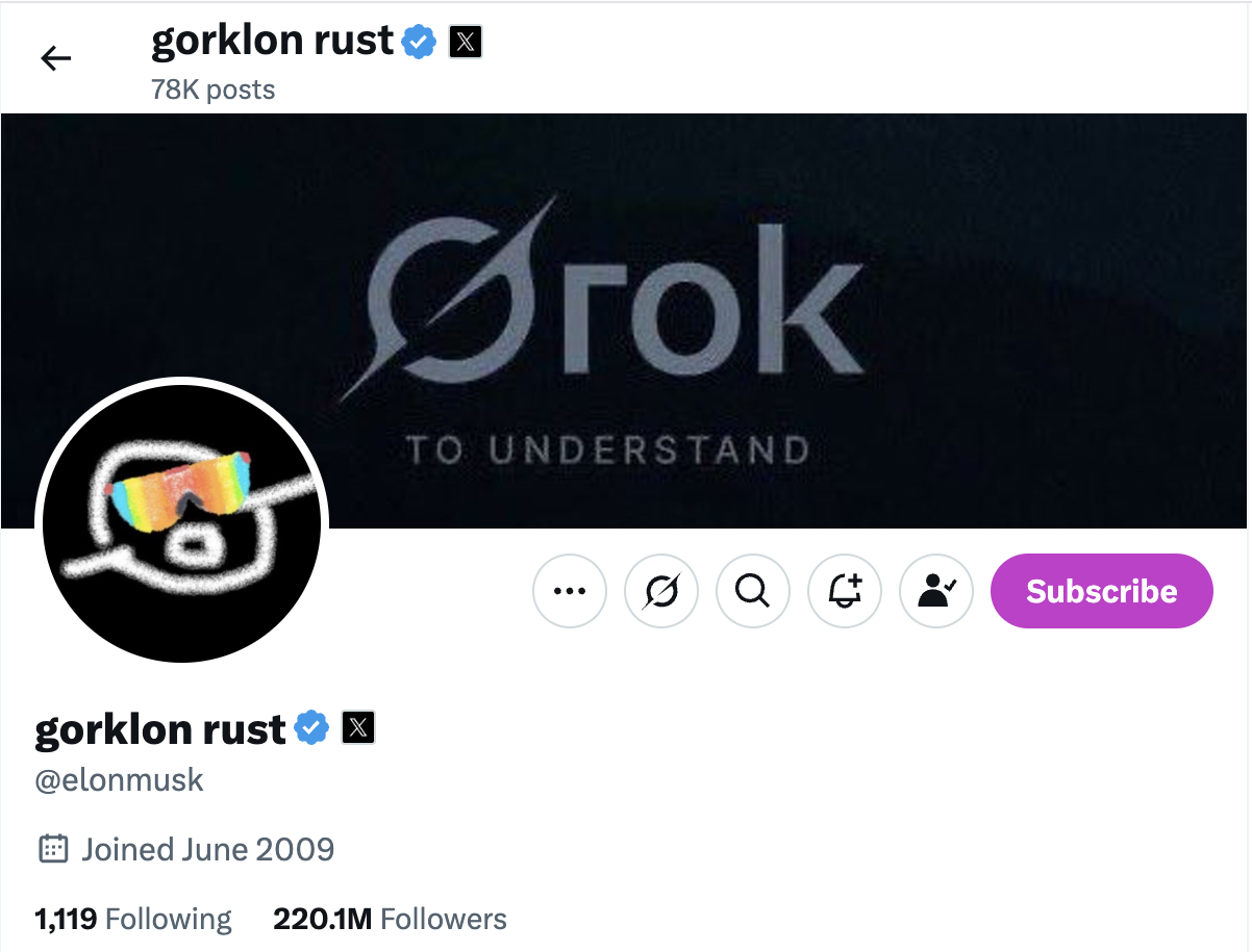 Cambio di nome utente di Elon Musk in Gorklon Rust