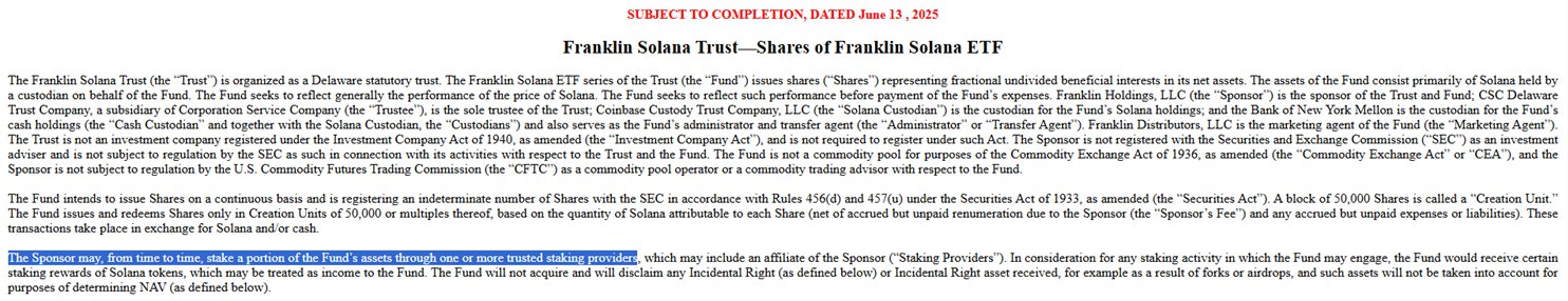 Solana ETF Con Linguaggio di Staking.