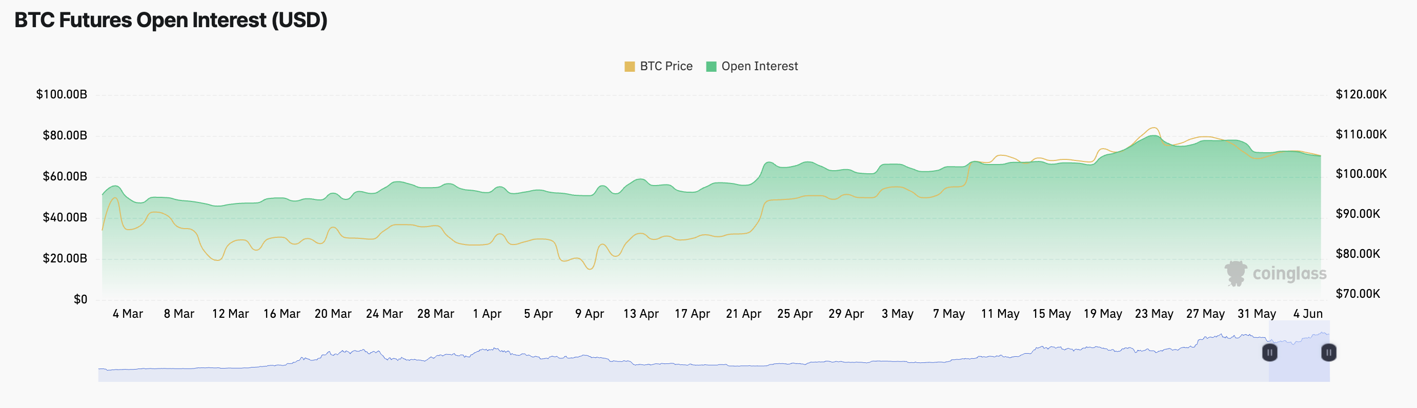 Open Interest sui Futures di BTC.