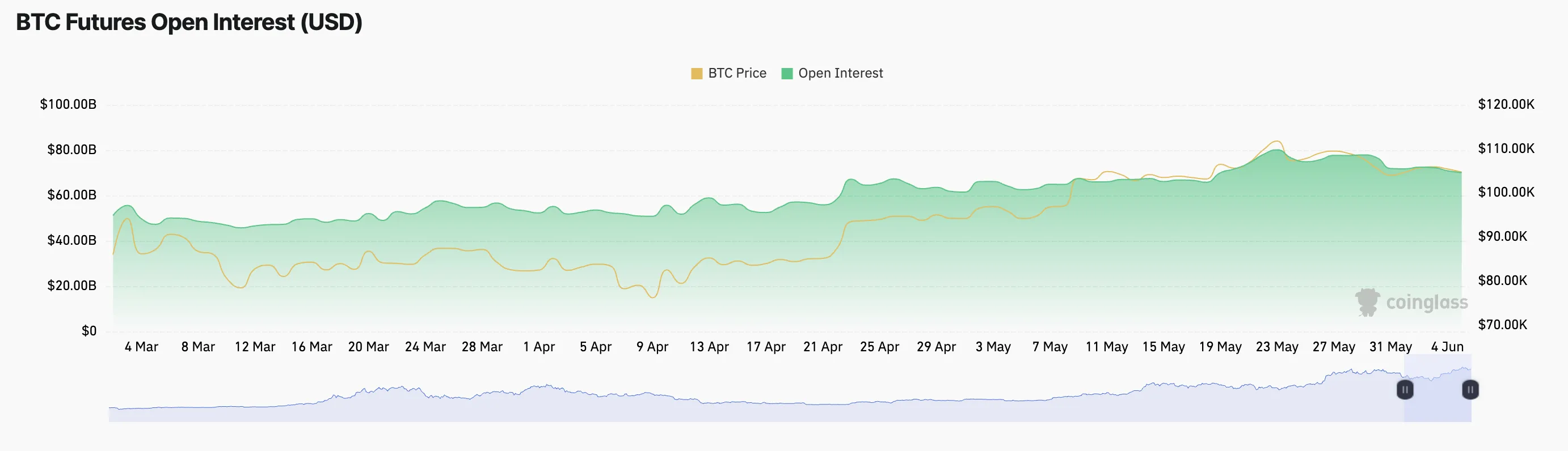 Open Interest sui Futures di BTC.