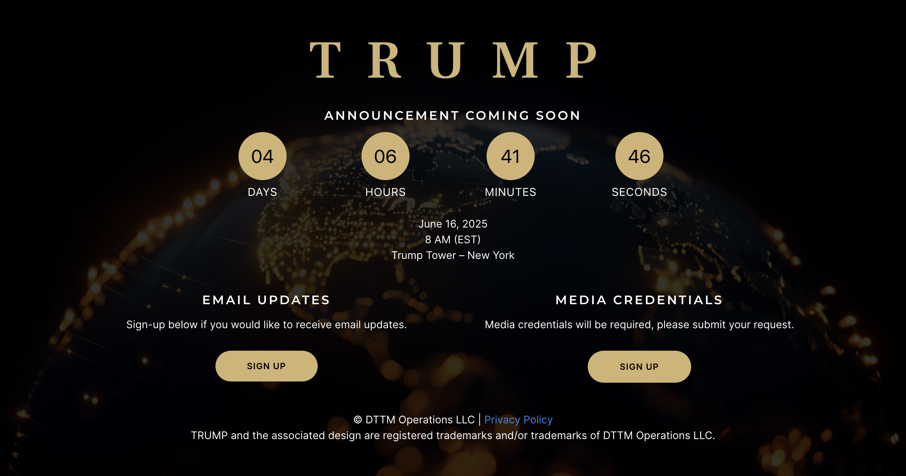 Countdown per l'imminente annuncio della Trump Organization