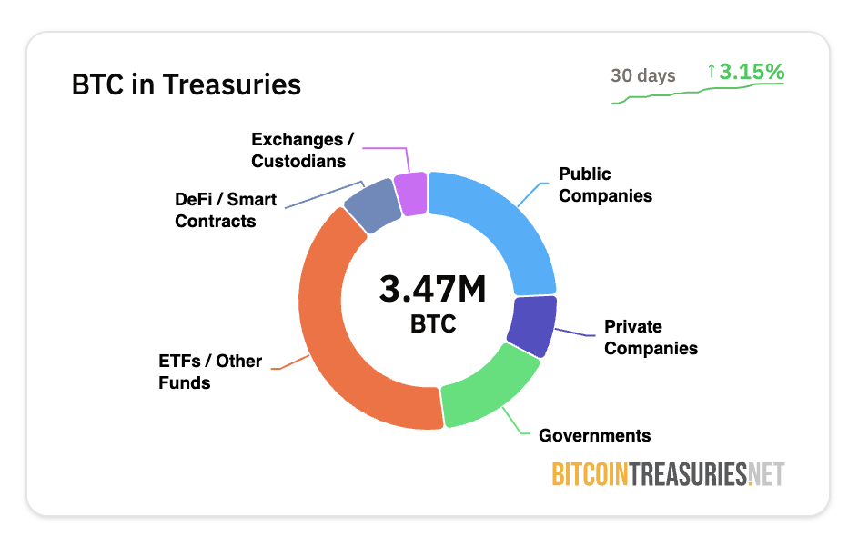 Detenzioni di Bitcoin delle Aziende. Fonte: Bitcoin Treasuries