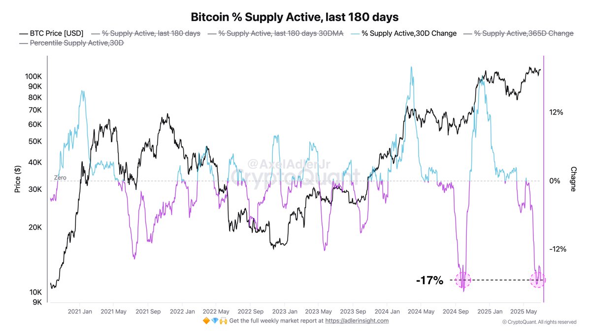 Fornitura attiva di Bitcoin. Fonte: Axel AdlerJr