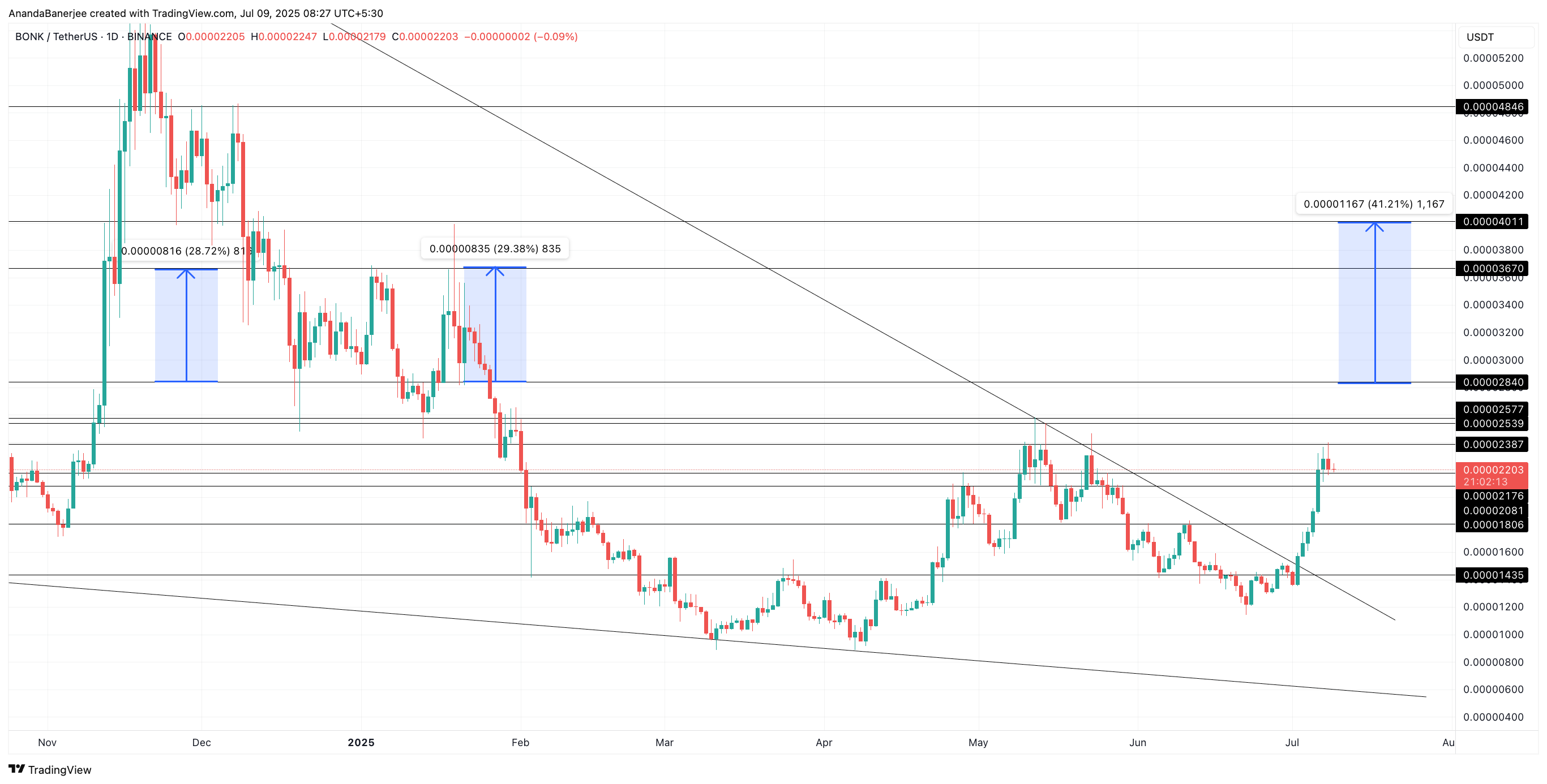 Analisi del prezzo di BONK: TradingView