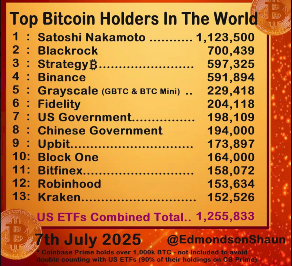 Principali detentori di Bitcoin nel mondo